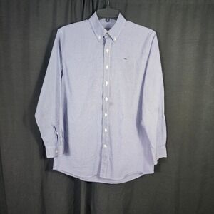 Vineyard Vine Boy L 16-18 Whale Shirt Blue White Gingham Button Down Long Sleeve